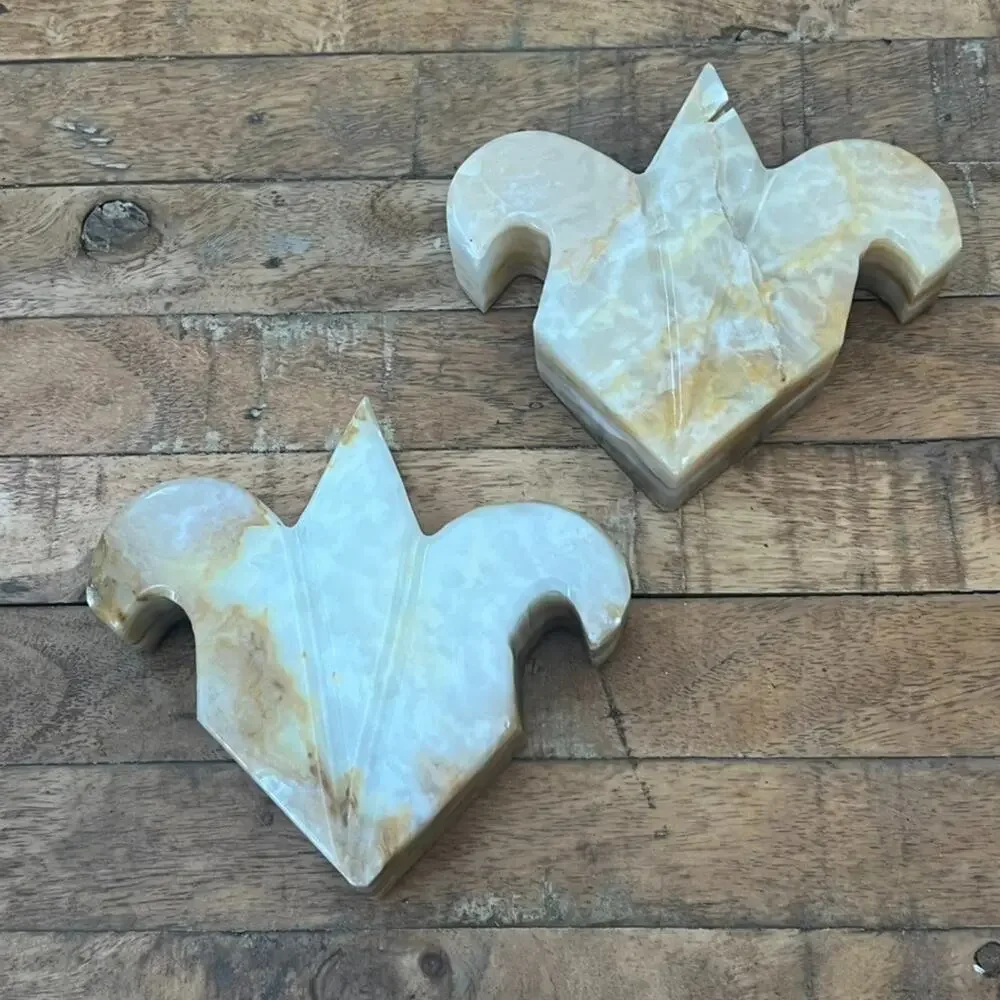 Solid Onyx Fleur De Lis Hand Carved Polished Bookends Pair 5